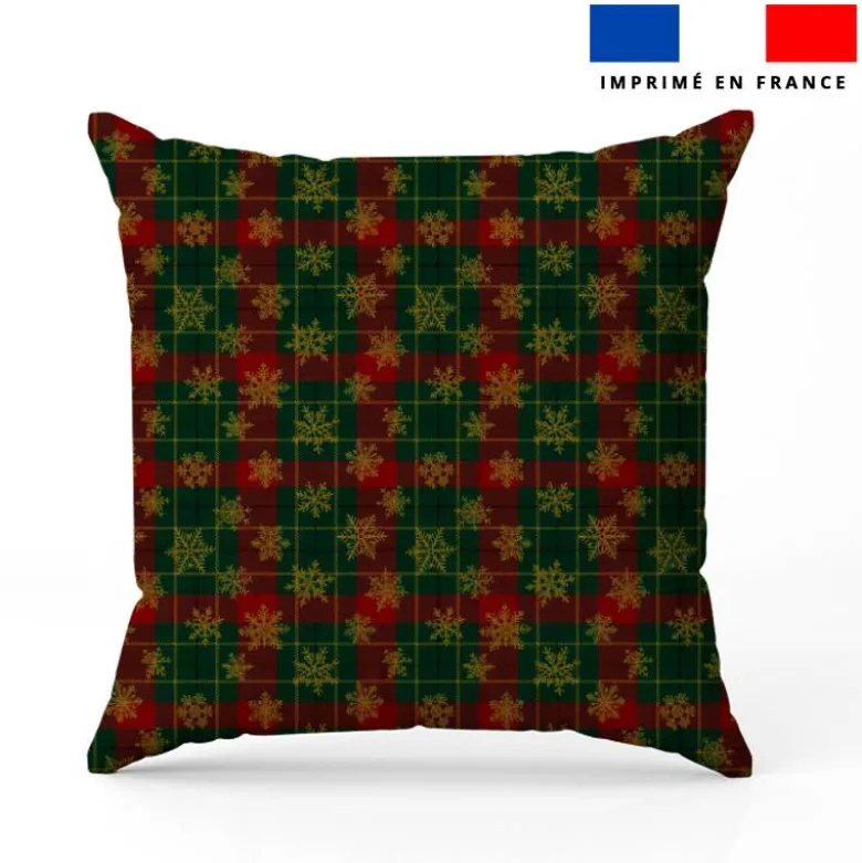 Tartan et flocons dorés - Fond vert