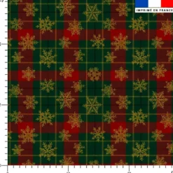 Tartan et flocons dorés - Fond vert