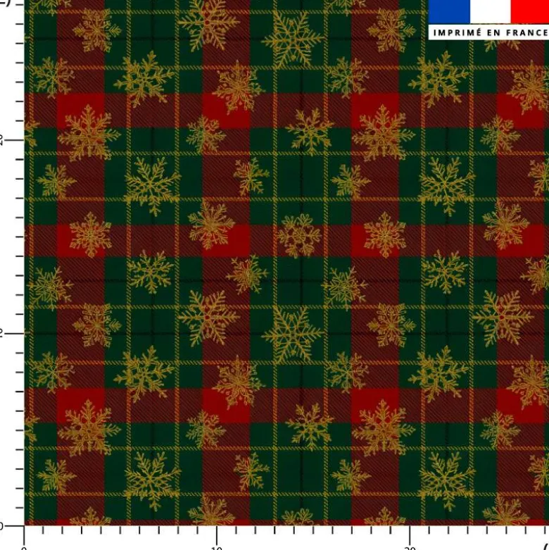 Tartan et flocons dorés - Fond vert