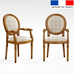 Tartan jaune et gris - Fond crème effet jute