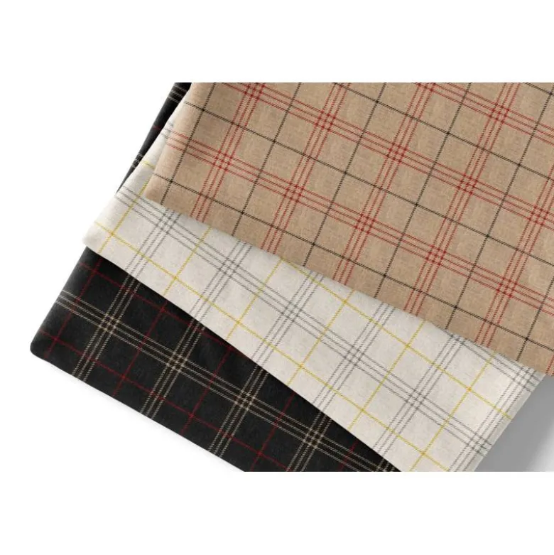Tartan jaune et gris - Fond crème effet jute