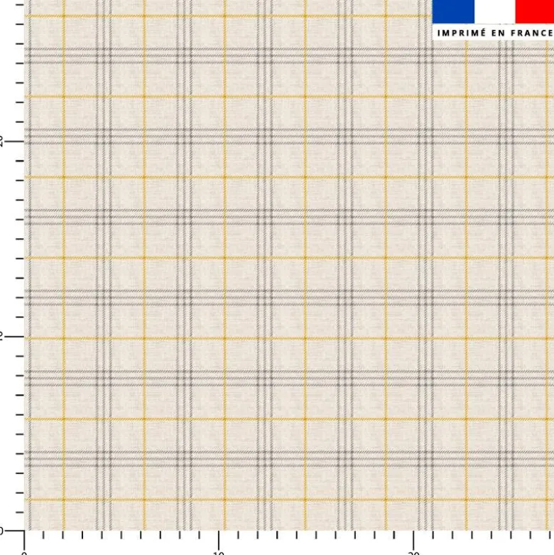 Tartan jaune et gris - Fond crème effet jute