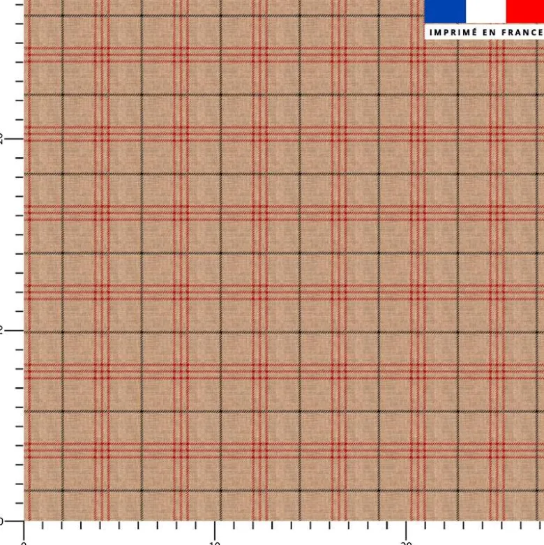 Tartan rouge et noir - Fond beige effet jute