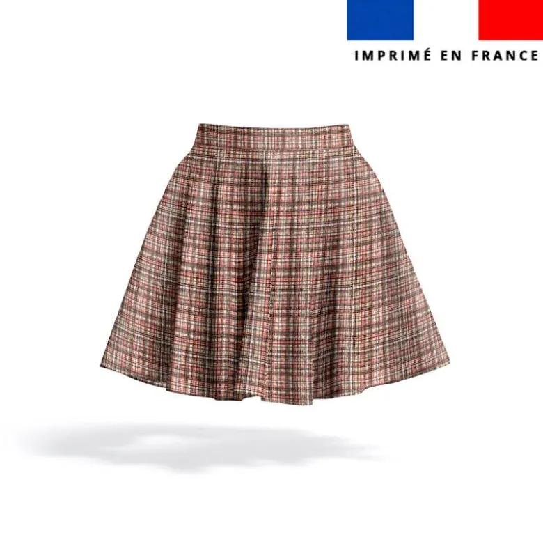 Tartan rouge et noir - Fond beige effet jute