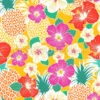 Tissu Ananas exotique et hibiscus personnalisé