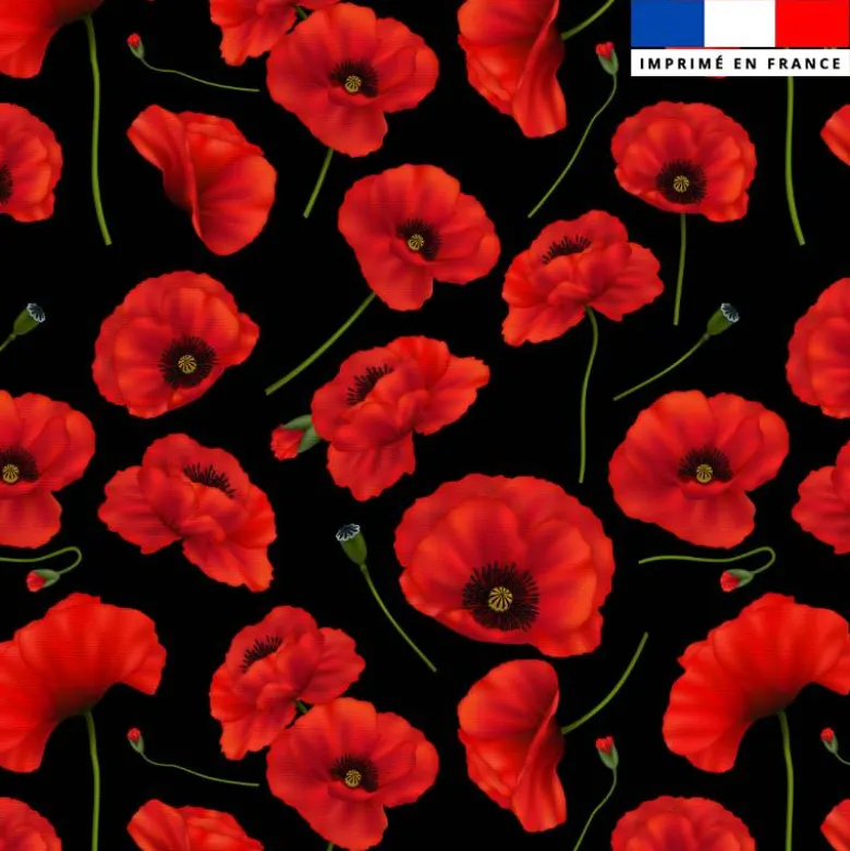 Tissu antitâche pour nappe imprimé grand coquelicot