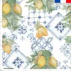 Tissu anti-tâche pour nappe imprimé citron jaune et carreaux vintages bleus