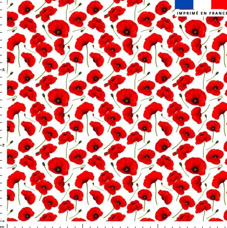 Tissu burlington blanc imprimé coquelicot