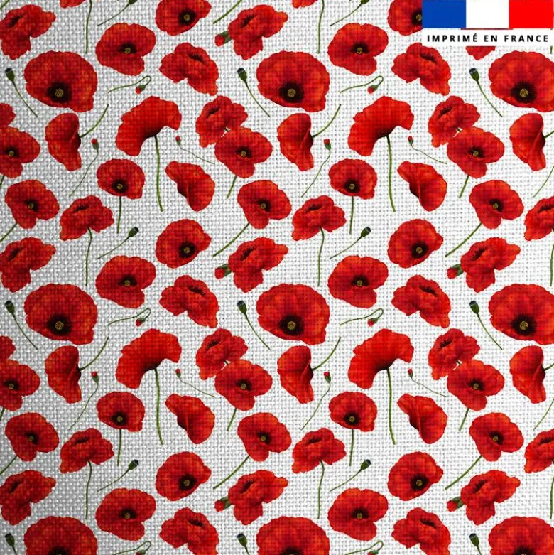 Tissu burlington blanc imprimé coquelicot