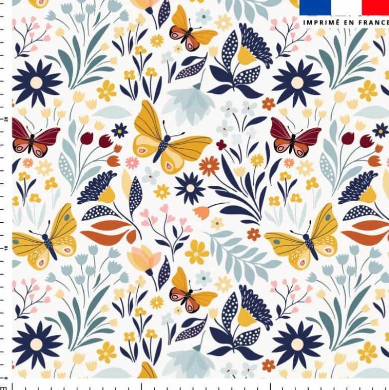 Tissu burlington blanc imprimé papillon jaune
