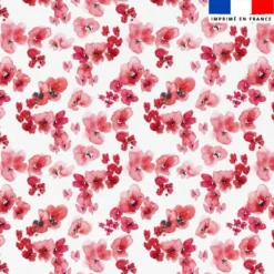 Tissu burlington blanc imprimé aquarelle petites fleurs de printemps rouge