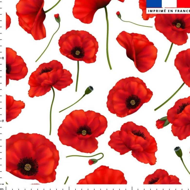 Tissu burlington blanc imprimé grand coquelicot