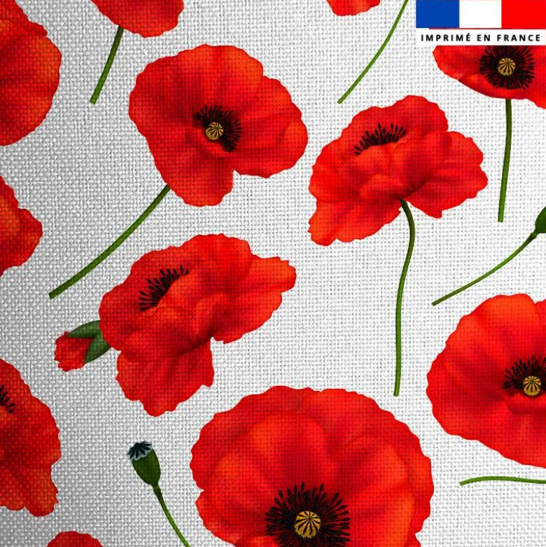 Tissu burlington blanc imprimé grand coquelicot