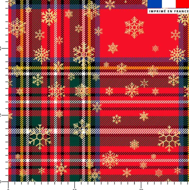 Tissu burlington imprimé tartan et flocon de neige doré