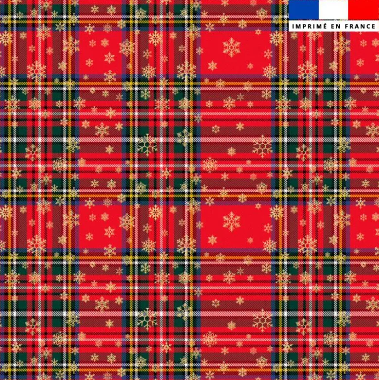 Tissu burlington imprimé tartan et flocon de neige doré
