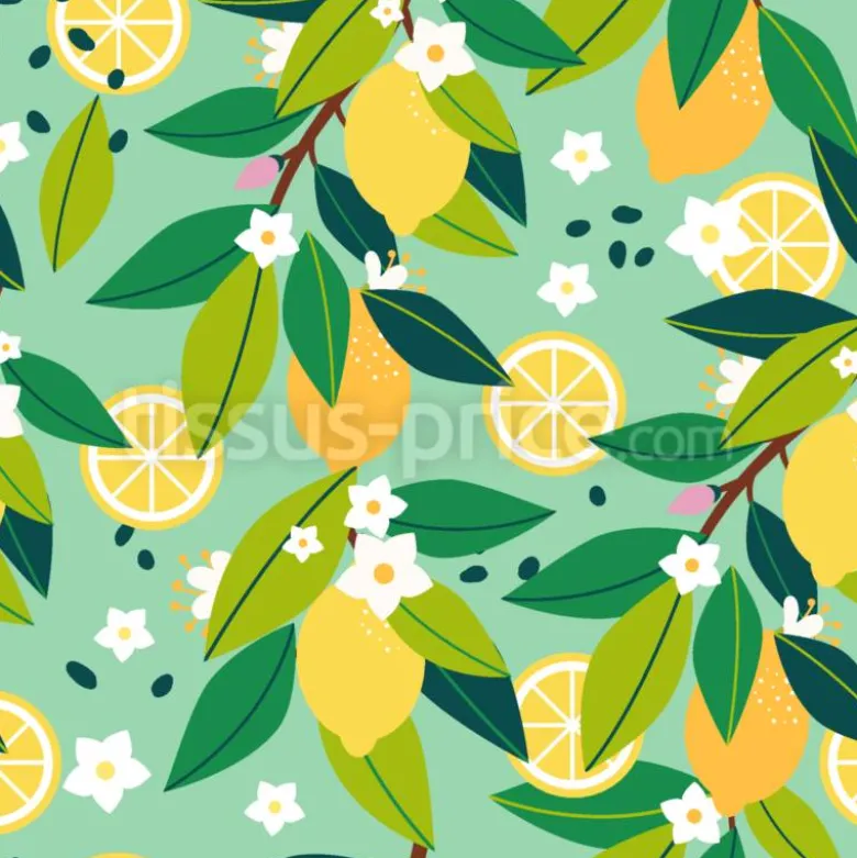 Tissu citrons frais et des fleurs personnalisé
