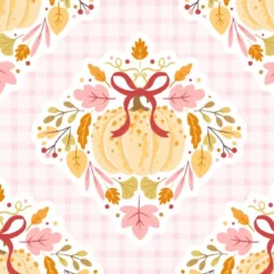 Tissu citrouille ruban et feuilles douceurs d'automne pastel personnalisé