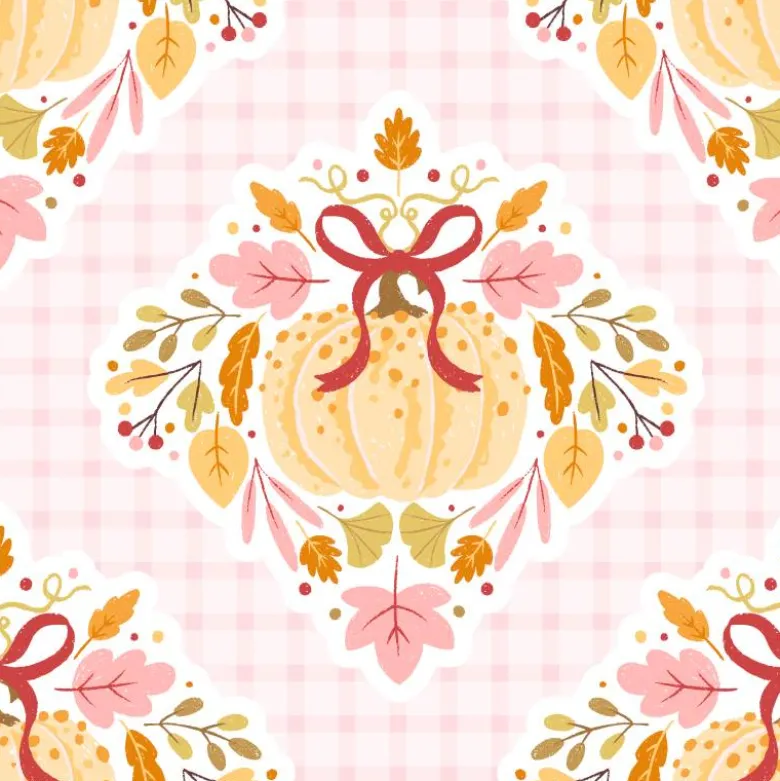 Tissu citrouille ruban et feuilles douceurs d'automne pastel personnalisé