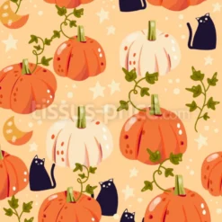 Tissu citrouilles et chat noir personnalisé