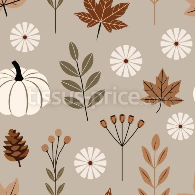 Tissu citrouilles et feuillages d’automne personnalisé