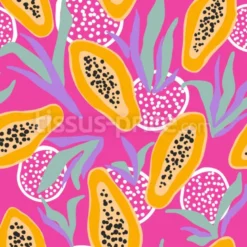 Tissu Design papaye et feuillage pop personnalisé