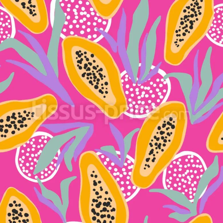Tissu Design papaye et feuillage pop personnalisé