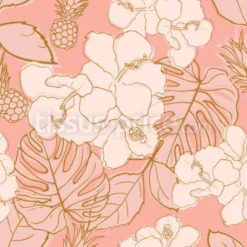 Tissu Fleurs d'hibiscus tropicales et ananas personnalisé