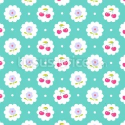 Tissu fleurs et cerises rétro personnalisé