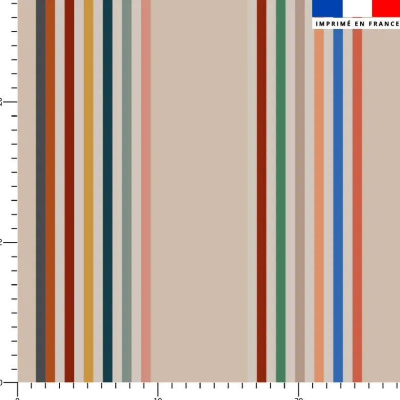 Tissu imperméable beige motif rayures colorées