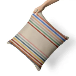 Tissu imperméable beige motif rayures colorées