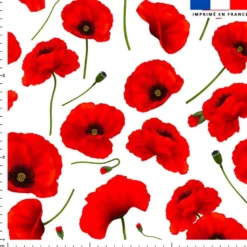 Tissu imperméable blanc motif grand coquelicot