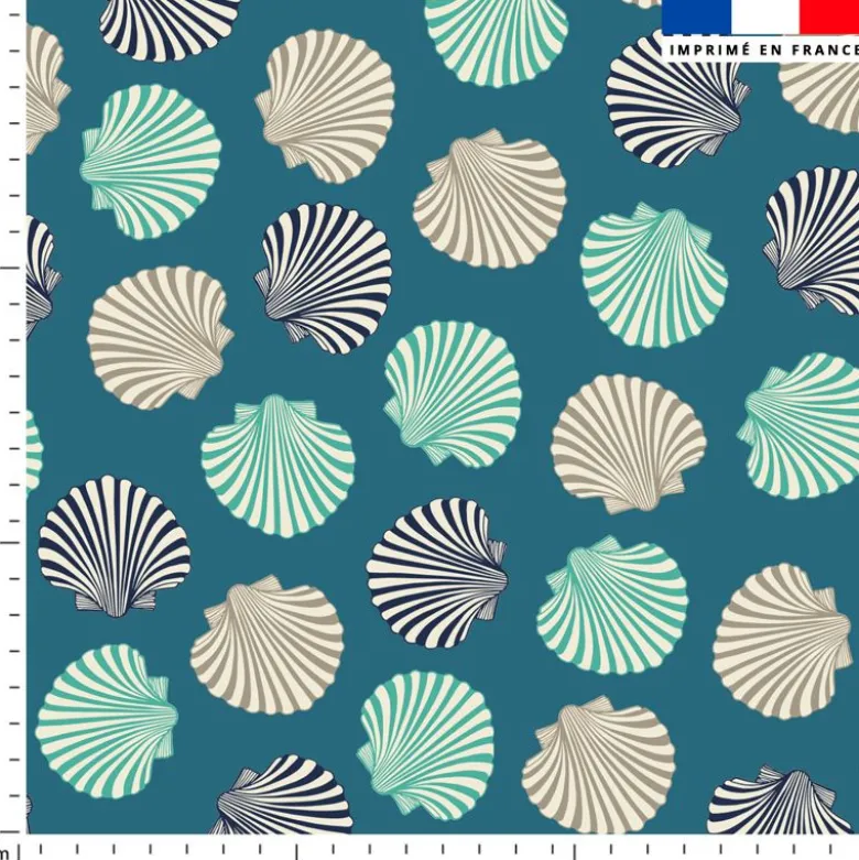 Tissu imperméable bleu motif coquillages