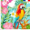 Tissu imperméable bleu motif perroquet exotique