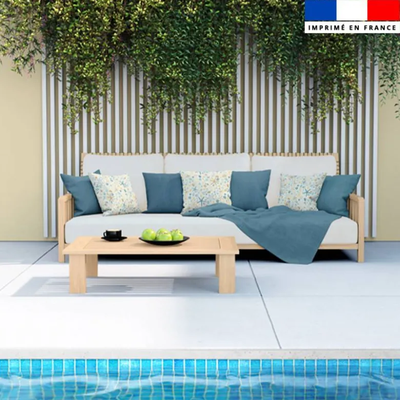 Tissu imperméable créme motif coquillage et étoile de mer
