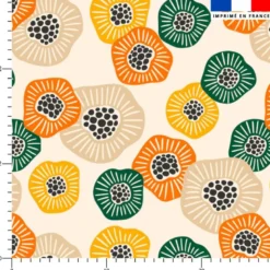 Tissu imperméable crème motif grande fleur abstraite