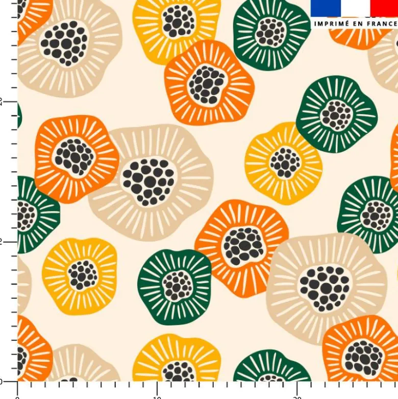 Tissu imperméable crème motif grande fleur abstraite