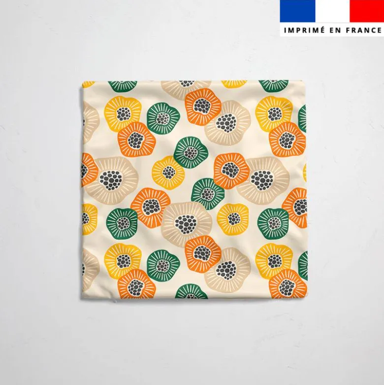 Tissu imperméable crème motif grande fleur abstraite