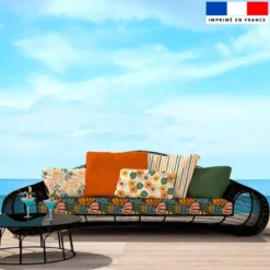 Tissu imperméable crème motif grande fleur abstraite
