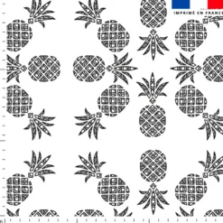 Tissu imperméable écru motif ananas tropical noir