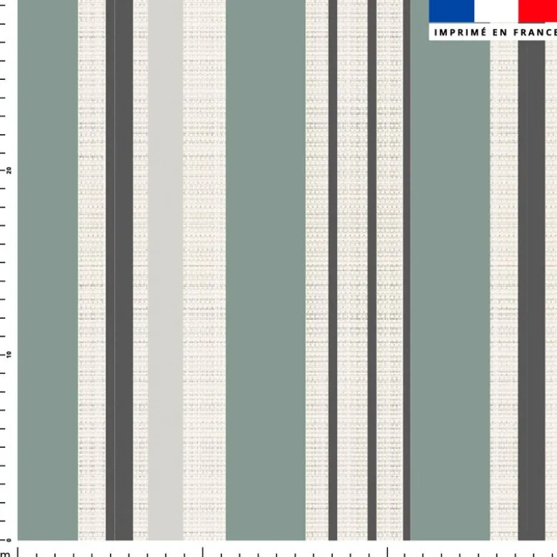 Tissu imperméable écru motif bayadère vert de gris