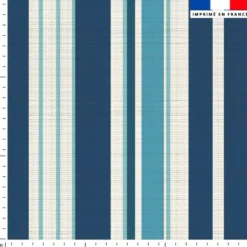 Tissu imperméable écru motif bayadère bleue