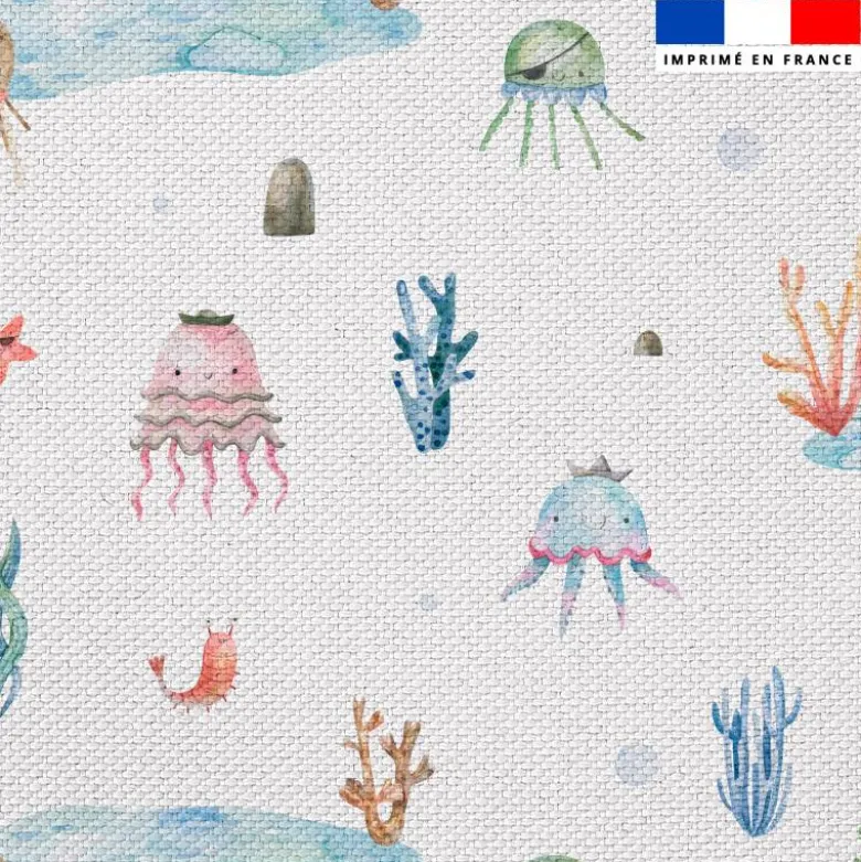 Tissu imperméable motif animaux marins pirates