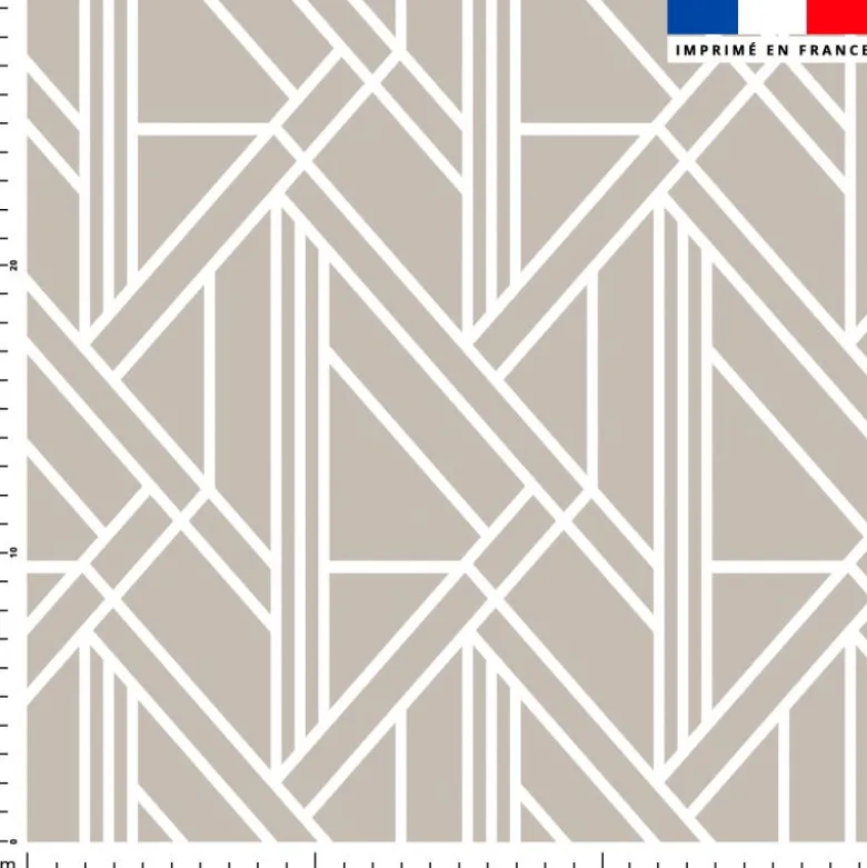 Tissu imperméable motif art déco géométrique grège