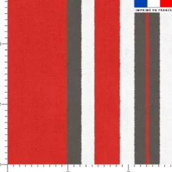 Tissu imperméable motif bayadère rouge gris blanc