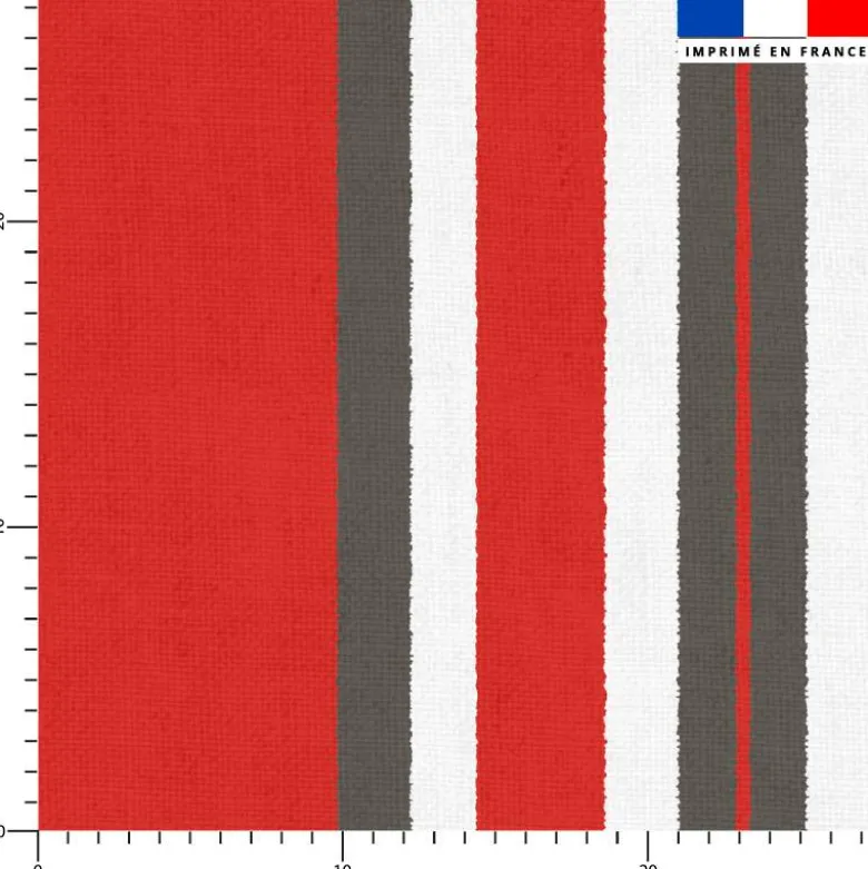 Tissu imperméable motif bayadère rouge gris blanc