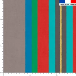 Tissu imperméable motif bayadère gris et couleurs