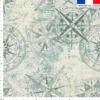Tissu imperméable motif boussole vintage vert de gris