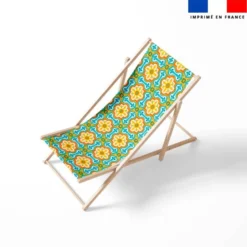 Tissu imperméable motif carreaux de ciment orange jaune et turquoise