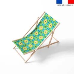 Tissu imperméable motif carreaux de ciment jaune bleu et turquoise