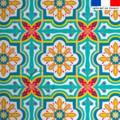 Tissu imperméable motif carreaux de ciment bleu et jaune